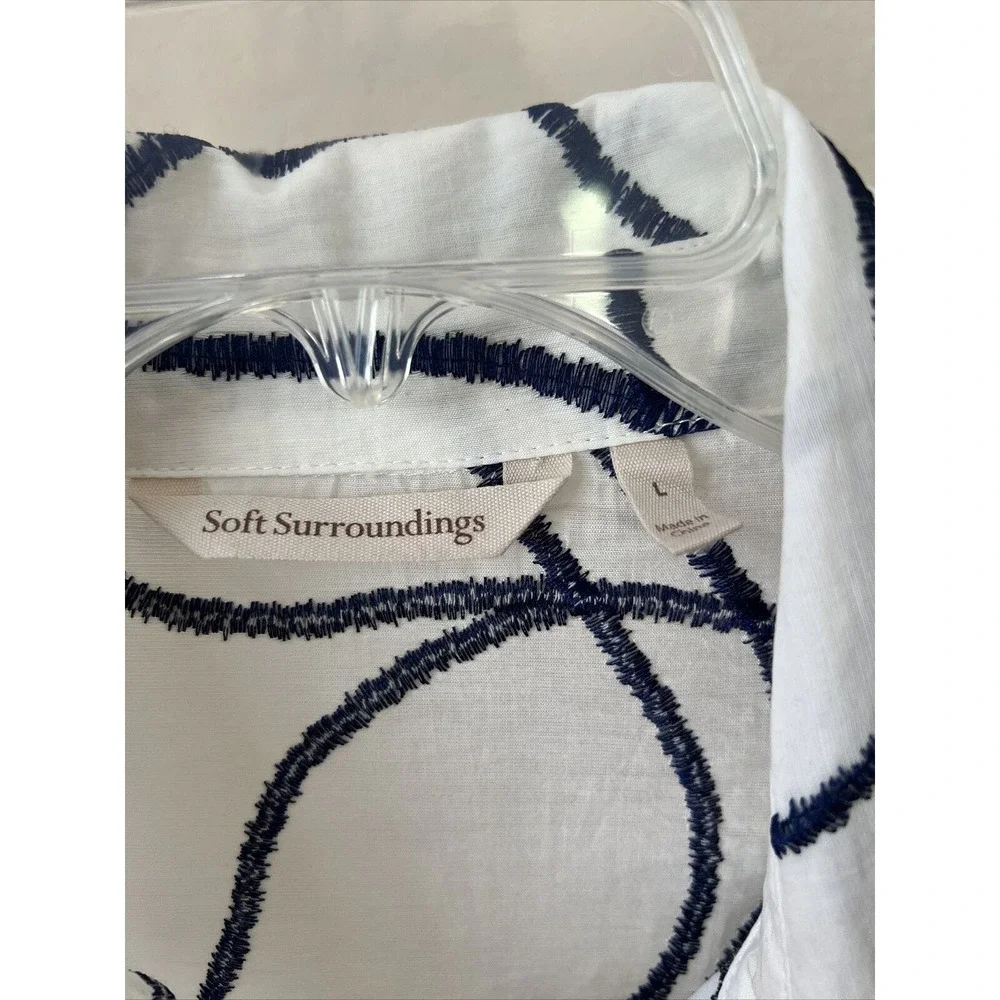 Soft Surroundings white and blue streak top Button Down Tunic blouse Large - Picture 5 of 10